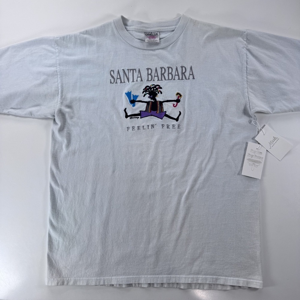 Vtg ONEITA Super Heavyweight Santa Barbara Feelin Free T-Shirt Large USA Made90s